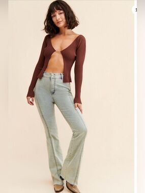 Free People High Rise Flared Jeans - Light Blue